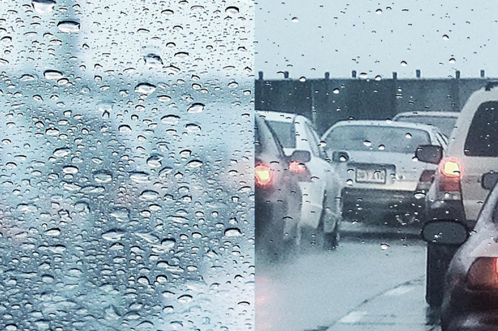 Windshield of Chevrolet Malibu treated with hydrophobic rain repellent treatment